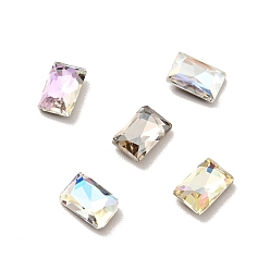 Mixed Color K9 Glass Rhinestone Cabochons, Flat Back & Back Plated, Faceted, Rectangle, Mixed Color, 6x4x2mm