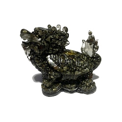 Pyrite Resin Dragon Display Decoration, with Natural Pyrite Chips Inside for Home Office Desk Decoration, 60x30x40mm