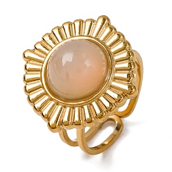 Натуральный Агат Кольца из натурального агата круглые, золотистый тон 304 манжеты из нержавеющей стали для женщин, 21 мм, внутренний диаметр: регулируемый