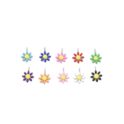 Stainless Steel Color 304 Stainless Steel Charms, with Enamel, Mixed Color, Flower, Stainless Steel Color, 10x7.5x2mm, Hole: 1mm