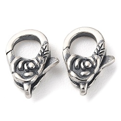 Antique Silver 925 Thailand Sterling Silver Lobster Claw Clasps, Flower, with 925 Stamp, Antique Silver, 13.5~14x9x4.5mm, Hole: 1.4mm