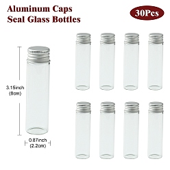Прозрачный 30шт пустые пробирки для хранения стеклянных бусин, с алюминиевой крышкой с платиновым покрытием и силиконовой пробкой., колонка, прозрачные, 8x2.2 см, емкость: 20 мл (0.68 жидких унций)