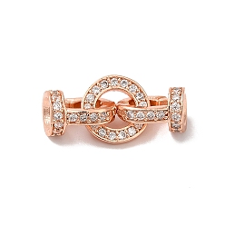 Розовое Золото Реечное покрытие латунь микро паве прозрачный кубический цирконий складные застежки, без кадмия и без свинца, долговечный, розовое золото , 21 мм, отверстие : 4.5 мм