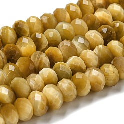 Gold Natural Tiger Eye Beads Strands, Faceted, Rondelle, Gold, 8~8.5x5~5.5mm, Hole: 1mm, about 71pcs/strand, 15.31''(38.9cm)