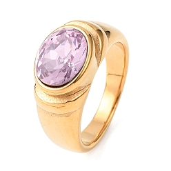 Лиловый 304 палец кольца из нержавеющей стали, овальные, со стеклом, ионное покрытие (ip), золотые, сирень, Размер 7, 3.5~9.5 мм, размер США 7 1/4 (17.5 мм)