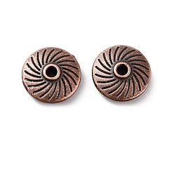 Red Copper Tibetan Style Alloy Beads, Cadmium Free & Lead Free, Flat Round, Red Copper, 11x4mm, Hole: 1.2mm
