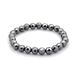 Hematite Magnetic Hematite Faceted Round Beads Stretch Bracelets for Valentine's Day Gift, 55mm
