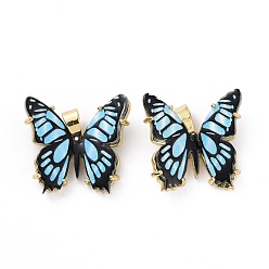 Light Sky Blue Opaque Resin Pendants, Butterfly Charm, with Real 18K Gold Plated Brass Findings, Cadmium Free & Lead Free, Light Sky Blue, 20.5x23x5mm, Hole: 3.5x6mm