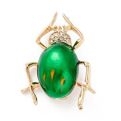 Green Beetle Enamel Pin, Exquisite Insect Alloy Rhinestone Brooch for Women Girl, Golden, Green, 39x30x10mm, Pin: 0.7mm
