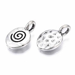 Antique Silver Tibetan Style Alloy Pendants,  Cadmium Free & Lead Free, Oval with Vortex, Antique Silver, 19x12x6.5mm, Hole: 3mm