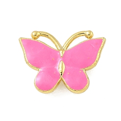Ярко-Розовый Стойка покрытие латунь эмаль бабочка соединительные подвески, реальный 18 k позолоченный, долговечный, без кадмия и без свинца, ярко-розовый, 14x18x5 мм, отверстие : 1.4 мм