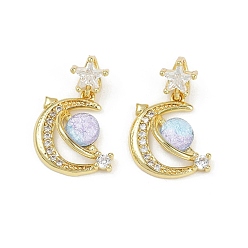 Разноцветный Латунные микро проложить кубического циркония подвески, Луна и звезды, cmолой, без свинца и без кадмия, долговечный, стойки покрытие, реальный 18 k позолоченный, красочный, 21.5 мм, отверстие : 4.5x2 мм