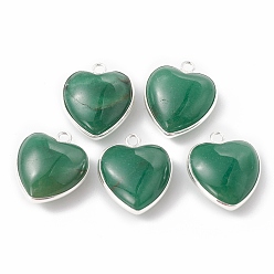 Natural Agate Natural Green Agate Pendants, with Silver Color Plated Brass Findings, Heart Charms, Dyed & Heated, 18~19x15~17x7~10mm, Hole: 2mm