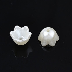 Ivoire Bouchons de perle de fleur de perle d'imitation en plastique abs, 6 pétales, blanc crème, 10x9x6.5mm, Trou: 1.5mm