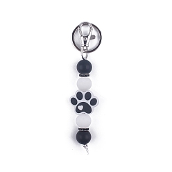 WhiteSmoke Round & Dog Paw Print Silicone Beaded Keychain, with Iron Findings, for Car Backpack Pendant Accessories, WhiteSmoke, 11.5cm