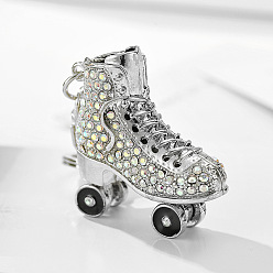 Crystal Rhinestone Ice Skates Keychains, with Enamel, Platinum Plated Alloy Charm Keychain, Crystal, 5.5x4.5cm