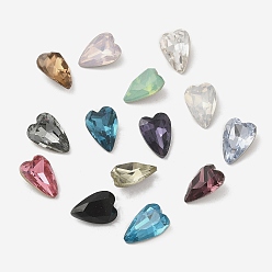 Mixed Color Pointed Back & Back Plated Glass Rhinestone Cabochons, Faceted, Heart, Mixed Color, 10x7x4mm