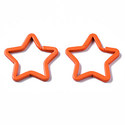 Темно-Оранжевый Застежки-карабины для брелоков из окрашенного железа, звезда, темно-оранжевый, 33.5x35x3 мм, внутренний диаметр: 22.5x27 мм
