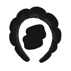 3-piece black spa headband wristband hand-sewn Velvet Spa Headband and Wristband Set - Fashionable, Makeup Sponge, Headband.