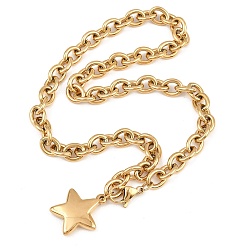 Golden 304 Stainless Steel Star Pendant Cable Chain Necklaces for Women, Golden, 15.87 inch(40.3cm)