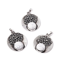 Howlite Synthetic Howlite Alloy Pendants, Lead Free & Cadmium Free, Antique Silver, Flat Round with Tree, 28.5x24.5x6.5mm, Hole: 4x3.5mm