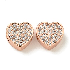 Розовое Золото Стойки обшивки латунь микро проложить кубического циркония бусы, долговечный, без свинца и без кадмия, сердце, розовое золото , 10x10.5x5 мм, отверстие : 3 мм