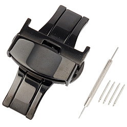 Gunmetal & Stainless Steel Color DIY Watch Band Clasps Kits, Include Stainless Steel Watch Repair Tool & Double Flanged Spring Bar Watch Strap Pins & Deployment Clasps, Gunmetal & Stainless Steel Color, Deployment Clasp: 41.5x23.5x10.5mm, Inner Diameter: 4.5x18.5mm, 1pc/set