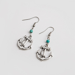 Anchor-9 Vintage Owl and Starfish Turquoise Earrings for Women