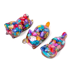 Разноцветный Украшение для дисплея кошки из смолы, со стружкой из ракушек внутри статуй для украшения домашнего офиса, красочный, 60x30 мм, 3 шт / комплект