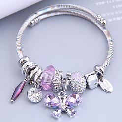 Purple butterfly Metal Water Drop Pineapple Multi-Element Pendant Bracelet for Fashionable Women