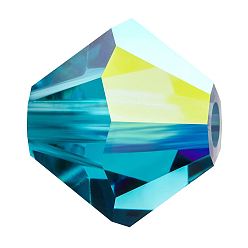 60100 200 Indicolite AB Хрустальные бусины preciosa®, чешский хрусталь, биконус(451 69 302 рондель), 60100 200 индиголит аб, 6 мм, отверстие: 1 мм