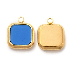 Dodger Blue Vacuum Plating 304 Stainless Steel Pendants, with Acrylic, Square, Dodger Blue, 15x12x3mm, Hole: 1.8mm