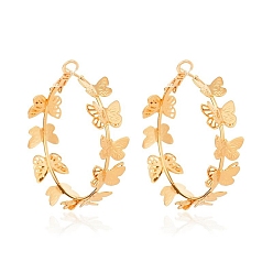 Golden Zinc Alloy Hoop Earrings for Women, Butterfly, Golden, 50x48mm