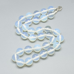 Opalite Opalite Beaded Necklaces, with Alloy Lobster Clasps, Round, 18.1 inch~18.5  inch(46~47cm), Round: 11.5~12mm