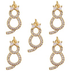 Real 18K Gold Plated Brass Micro Pave Clear Cubic Zirconia Pendants, Long-Lasting Plated, Cat, Real 18K Gold Plated, 17x8x2mm, Hole: 2mm, 10pcs/box
