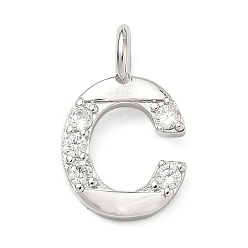 Letter C Латунные микропаве прозрачные подвески с фианитом, без кадмия и без свинца, долговечный, стойки покрытие, платина, буква С, 18x11.5x2.5 мм, отверстие : 2.5 мм