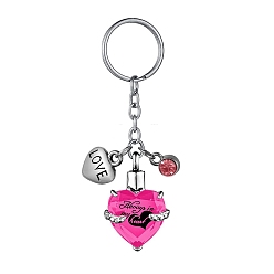 Deep Pink Stainless Steel Keychain, with Urn Ashes and Wing Pendant, Deep Pink, Pendant: 2.5x2.1cm