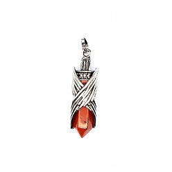 Red Jasper Natural Red Jasper Pointed Pendants, Faceted Bullet Charms with Antique Silver Plated Brass Wings, 44x12mm