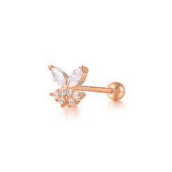 Rose gold single - white diamond Charming Butterfly Screw Stud Earrings in 925 Sterling Silver - Fashionable and Creative Ear Piercing Jewelry