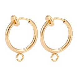 Golden Vacuum Plating 316 Surgical Stainless Steel Clip-on Hoop Earrings, For Non-pierced Ears, with Brass Spring Findings, Golden, 16.5x14x2mm, Hole: 1.5mm