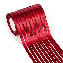 Dark Red Single Face Solid Color Satin Ribbon, for Bows Crafts, Gifts Party Wedding Decoration, Dark Red, 1/4 inch(6~7mm), about 25yards/roll(22.86m/roll), 10rolls/group, 250yards(228.6m/group)