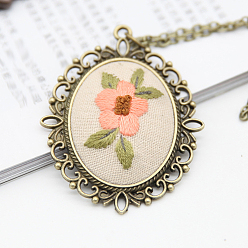 PapayaWhip DIY Embroidery Flower Pendant Necklace Making Kit, Including Alloy Cable Chains & Pendant Cabochon Settings, Needle Pin, Cotton Thread, Plastic Embroidery Hoops, PapayaWhip, 460mm
