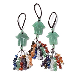 Зеленый Авантюрин Хамса рука/рука Мириам подвеска из натурального зеленого авантюрина украшения, нейлоновый шнур и подвесные украшения с кисточками из драгоценных камней, 155~160 мм