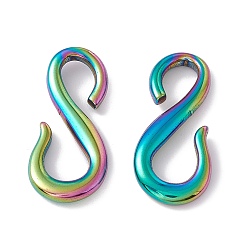 Rainbow Color Ion Plating(IP) 304 Stainless Steel S Hook Clasps, for Bracelets Making, Rainbow Color, 29x13x3mm, Hole: 5.5mm & 7mm