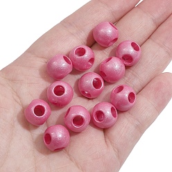 Hot Pink Pearlized Acrylic European Beads, Large Hole Beads, 4-hole Round, Hot Pink, 12x10mm, Hole: 4.5mm, 5pcs/bag