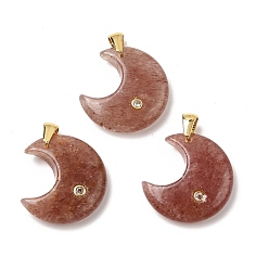 Клубничный Кварц Натуральные кварцевые подвески из клубники, с микропаве из кубического циркония на латунной основе и фурнитурой из нержавеющей стали., Луна прелести, золотые, 201 мм, отверстие : 23x21x6.5 мм