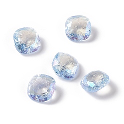 Light Sapphire Crackle Moonlight Style Glass Rhinestone Cabochons, Pointed Back, Square, Light Sapphire, 8x8x4mm