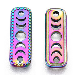 Rainbow Color Ion Plating(IP) 304 Stainless Steel Connector Charms, Rectangle Links with Hollow Moon Phase, Nickel Free, Rainbow Color, 20.5x7x1.5mm, Hole: 1.6mm