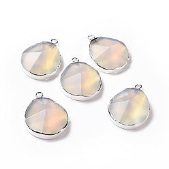 Opalite Opalite Pendants, with Brass Findings, Faceted, Drop, Silver, 31~35x20~25x7~9mm, Hole: 2.5mm