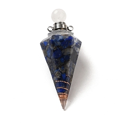 Ляпис-Лазурь Подвески для флаконов духов из натурального лазурита, подвески в виде граненых конусов из смолы с завинчивающейся крышкой из латуни с платиновым покрытием, 46.5~48x19~20x17~18 мм, отверстие : 1.8 мм